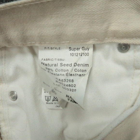 Naked & Famous Jeans Mens 30x33 Cream 5 Pocket Super Guy Natural Seed Denin - Picture 9 of 14